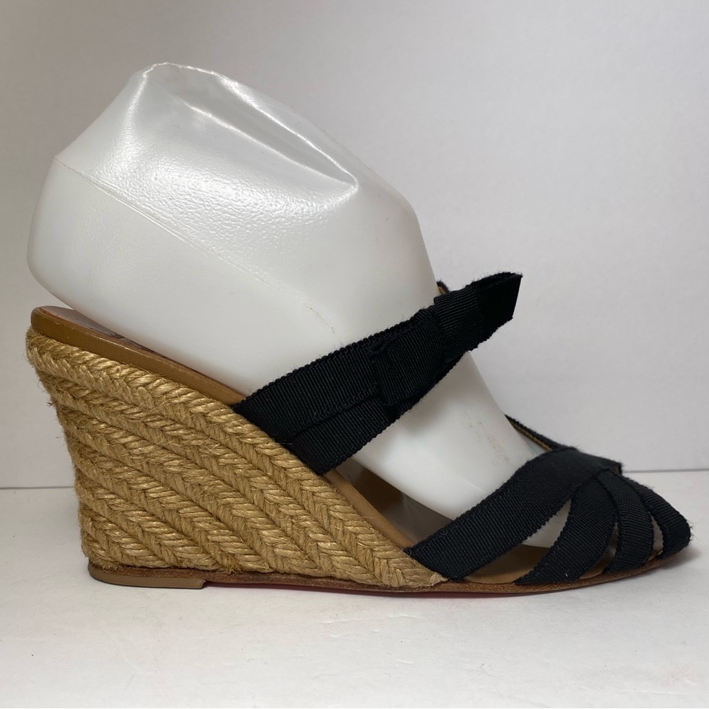 Christian Louboutin delfin wedge espadrille sandals black 37 7 - Picture 2 of 10